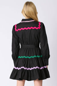 Peach Love - Multi Color Ricrac Trim Dress
