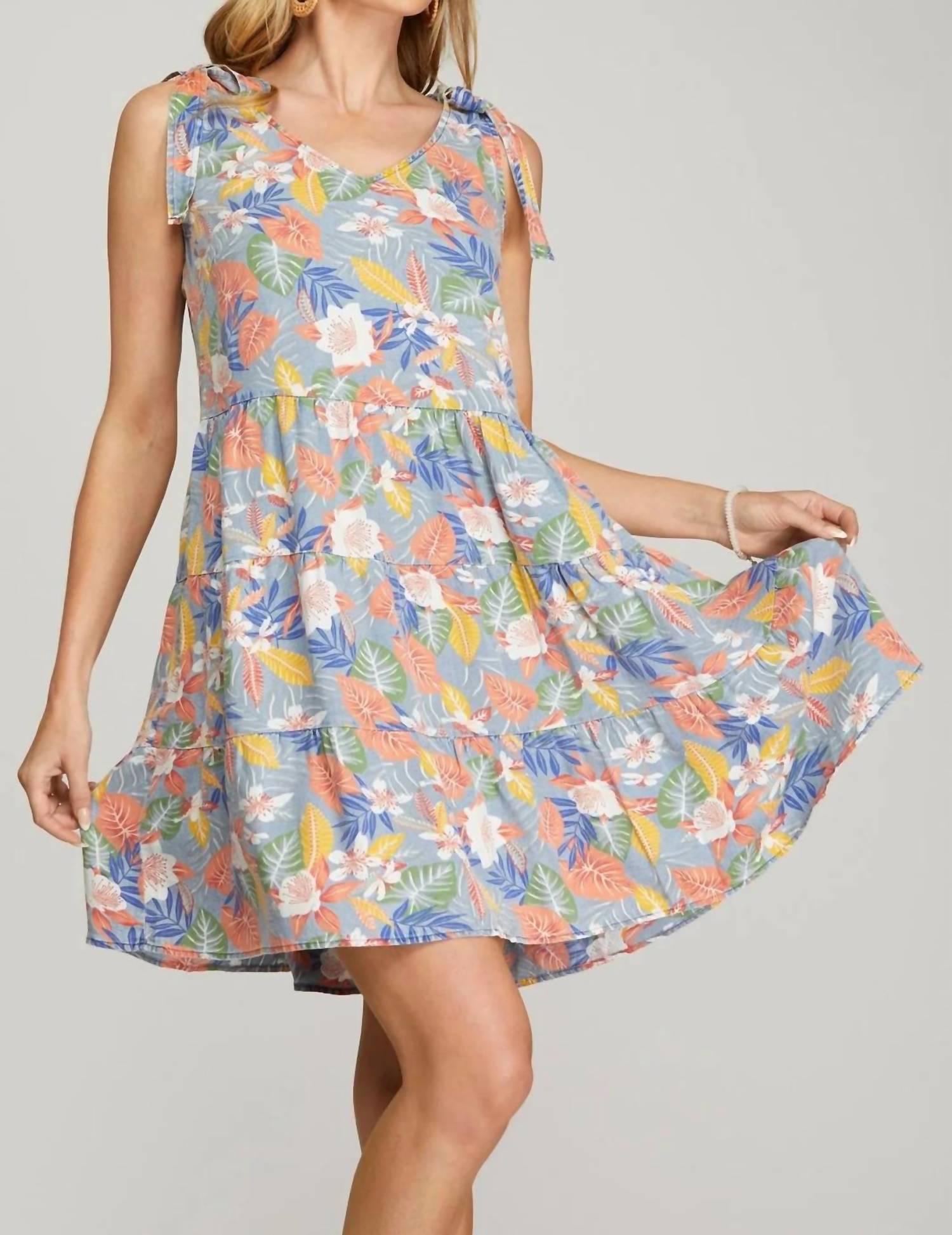 Umgee - Roxy Chambray Floral Dress