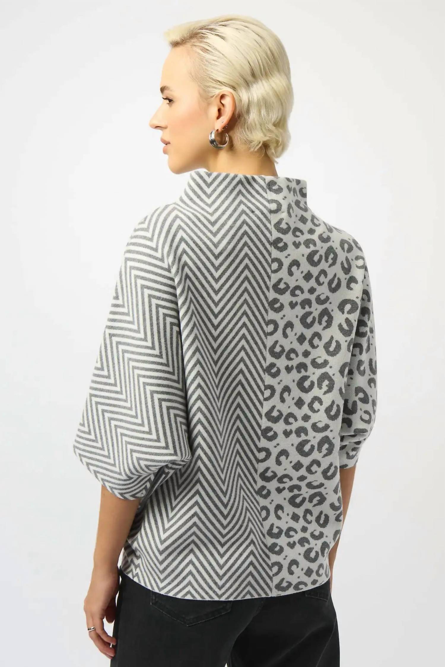 Joseph Ribkoff - Mixed Print Boxy Mockneck Sweater