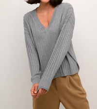 Kaffe - Kalola V-neck Striped Loose Fit Pullover