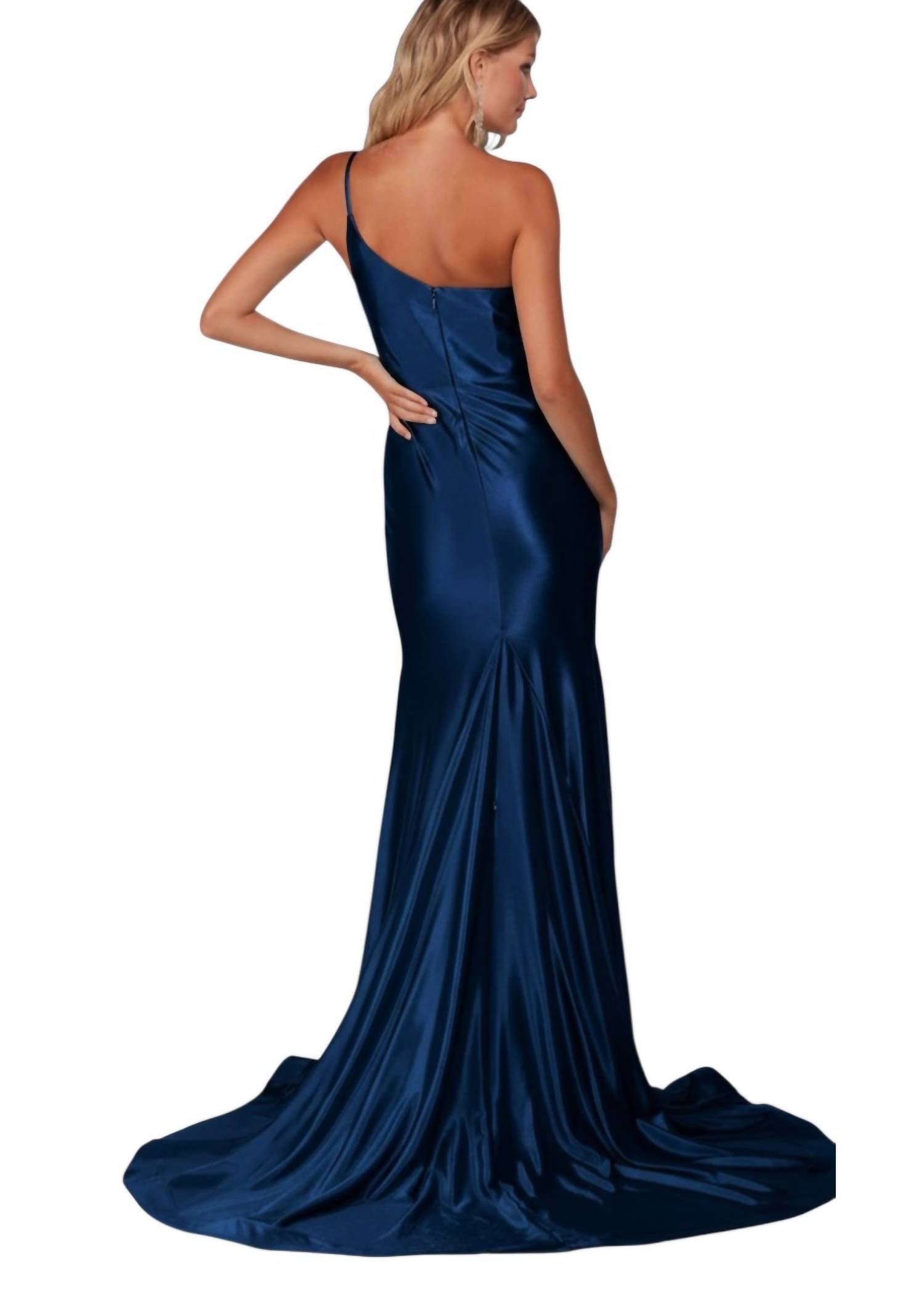 ALYCE PARIS Sleek One-shoulder Strappy High Slit Long Dress in midnight - women's dress - alternate view