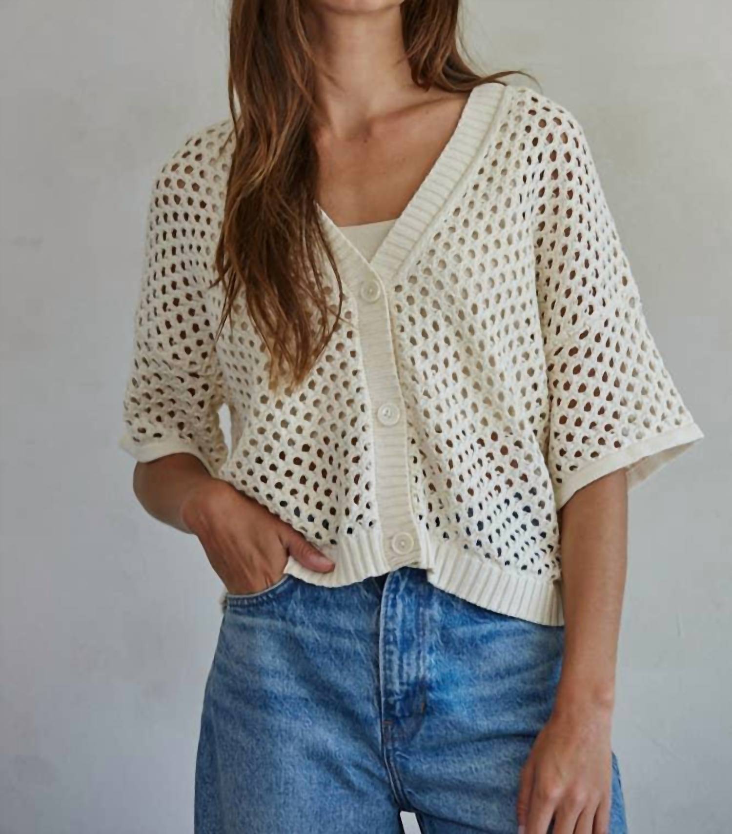 By Together - Knit Sweater Cotton See Through V-neck Cardigan