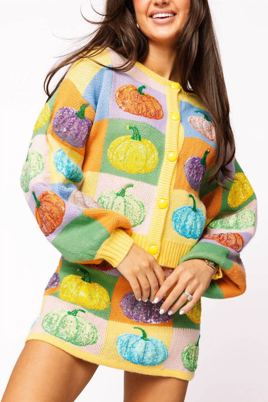 Queen Of Sparkles - Pastel Colorblock Pumpkin Button Up Cardigan