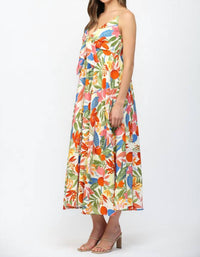 Fate - Front Bow Tie Floral Spaghetti Strap Midi Dress