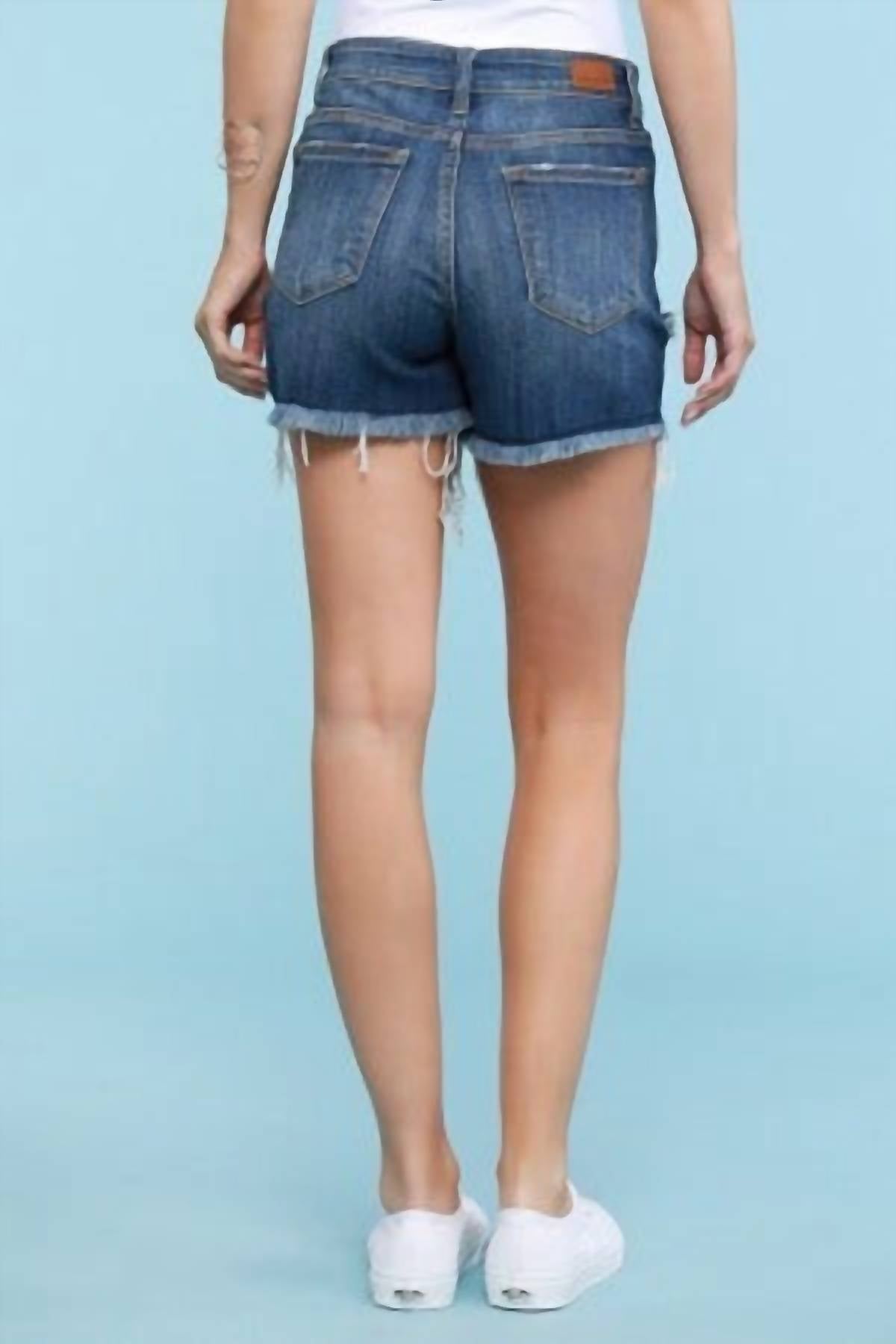 Judy Blue Distressed Shorts in blue - women's shorts - detail view