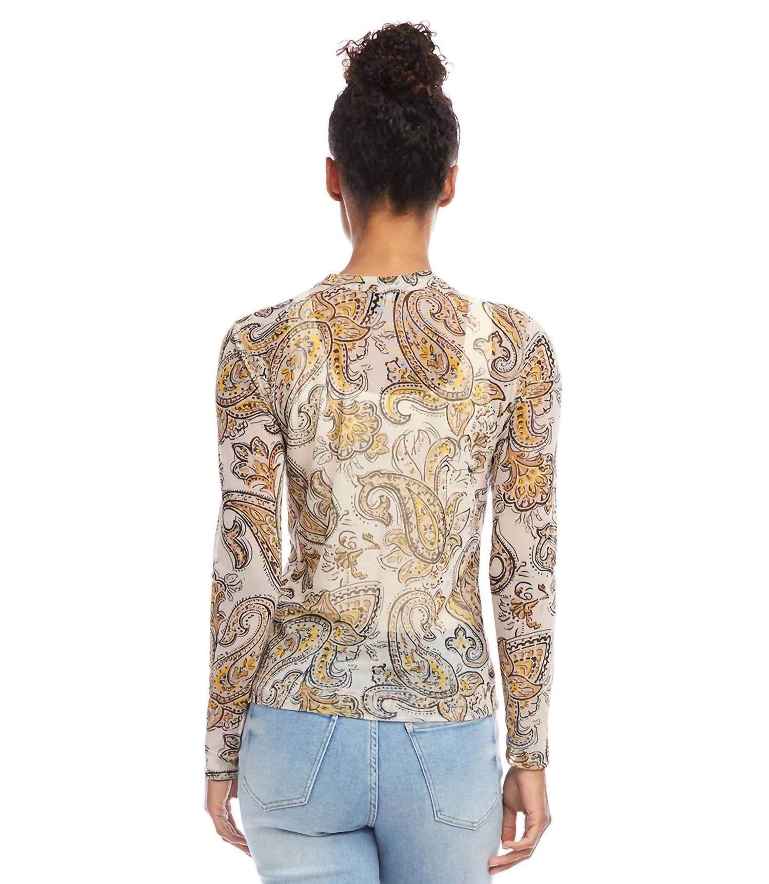 Karen Kane - Preeti Paisley Long Sleeve Mesh Top