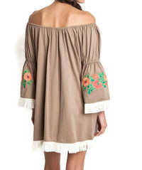 umgee Embroidered Off The Shoulder Dress in mocha - women's dress - alternate view