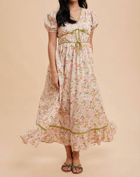 IN-LOOM Bow Floral Maxi Dress in pink coral multi - women's dress