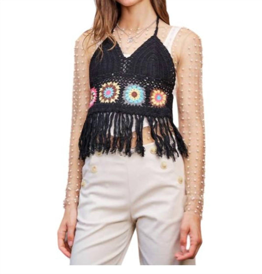 Davi & Dani - Charlotte Fringe Hem Crochet Halter Top