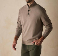 The Normal Brand Puremeso Button Popover Top in taupe - men's long sleeve top