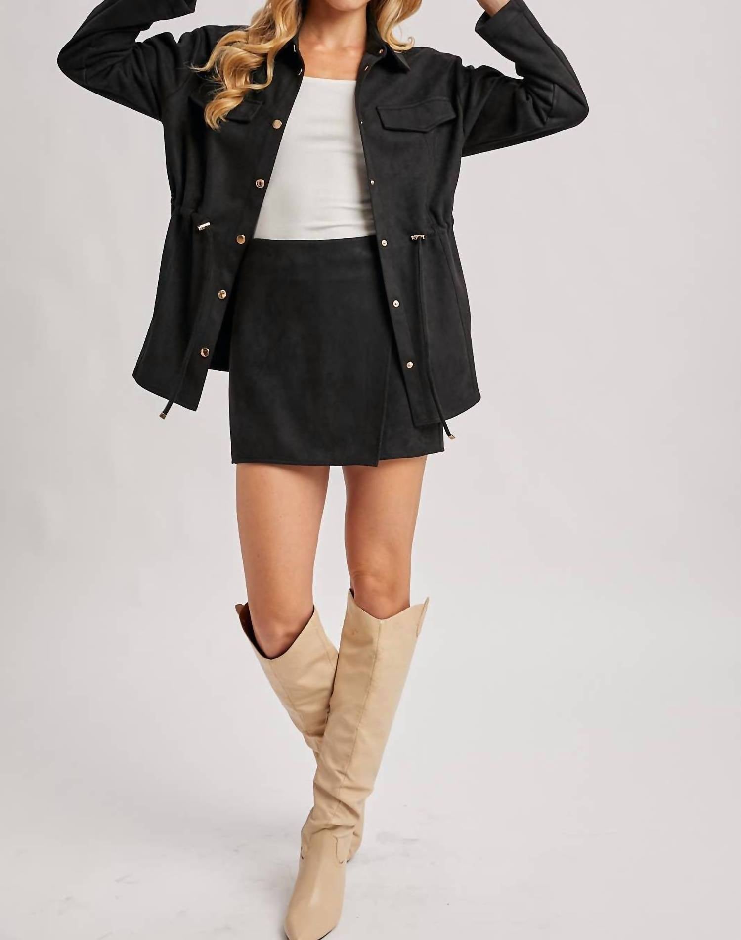 BluIvy Suede Crossover Wrap Skort in black - women's shorts - view 6