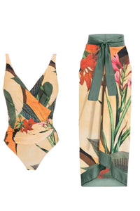 Sweetkama - Open Back Wrap Front One Piece Swimsuit With Cover Up