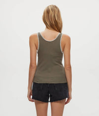Michael Stars Miley Ribbed Lace Tank Top in olive - women's tank top - alternate view
