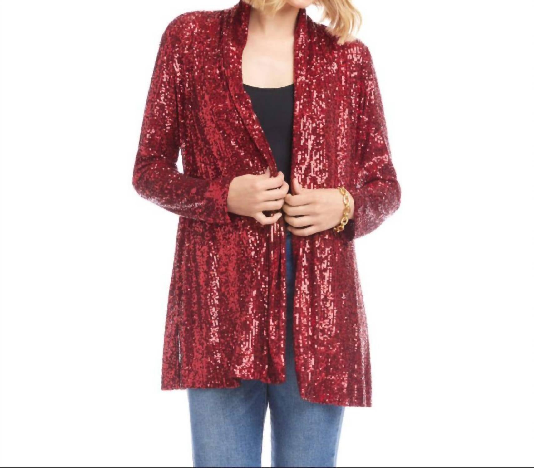 Karen Kane Sequin Duster in ruby - women's jacket