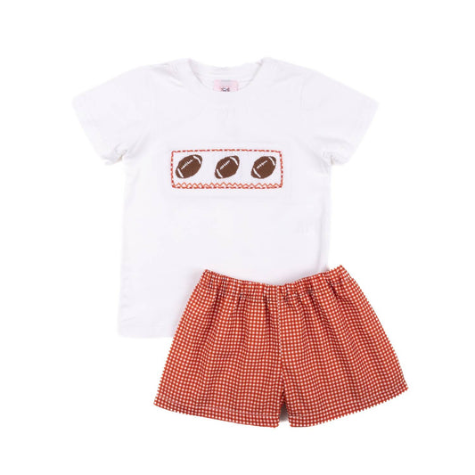 Teeta - Girl's Gingham Smocked Football Wyatt Short Set