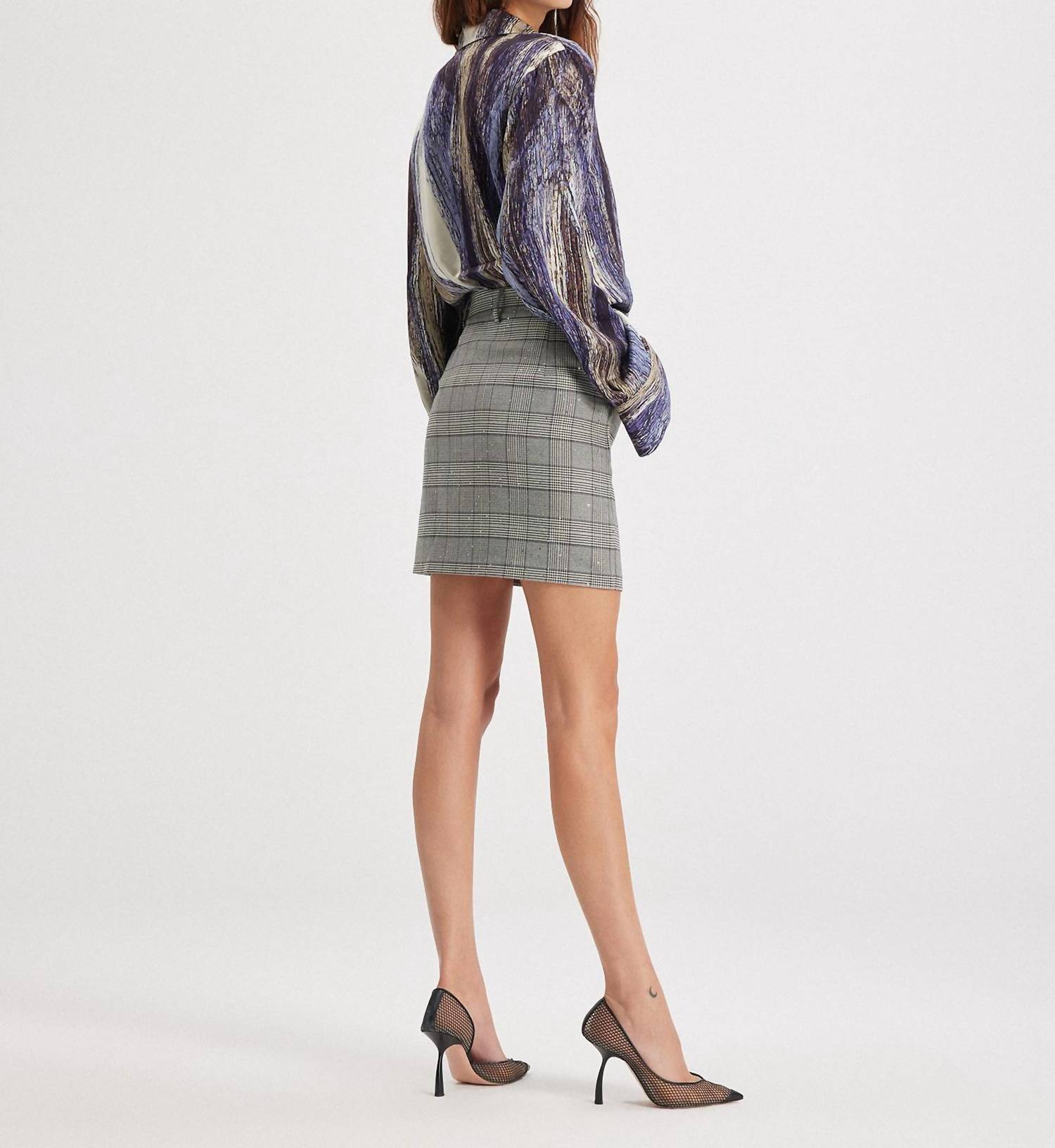 Theo The Label - Women's Eudora Sequined Prince Of Wales Mini Skirt