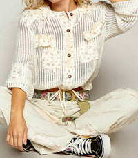Pol - Floral Print Trim Crochet Jacket