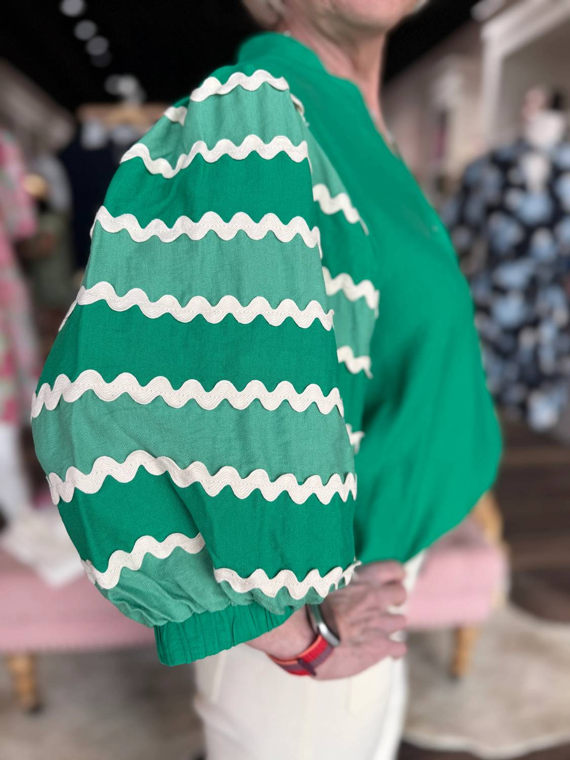 Thml - Embroidery Detail Puff Sleeve Button Down Top