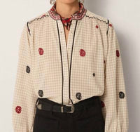 Maison Hotel Colette Blouse in ivory checks - women's blouse