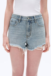 Bayeas - Rhinestone Embellished High Rise Denim Shorts