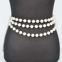 3Am By H&D Accessories - Women's Multi-layered Faux Pearl Chain Belt