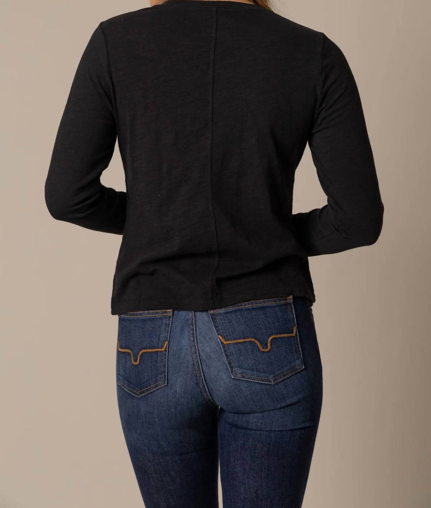 KIMES Ainsley Long Sleeve Tee in black - women's long sleeve top - detail view
