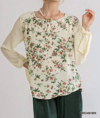 Umgee - Mixed Floral Print Half-button Front Top