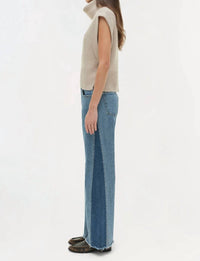 SIMKHAI Atlas Straight Leg Jeans in coney island clearwater - women's jeans - detail view