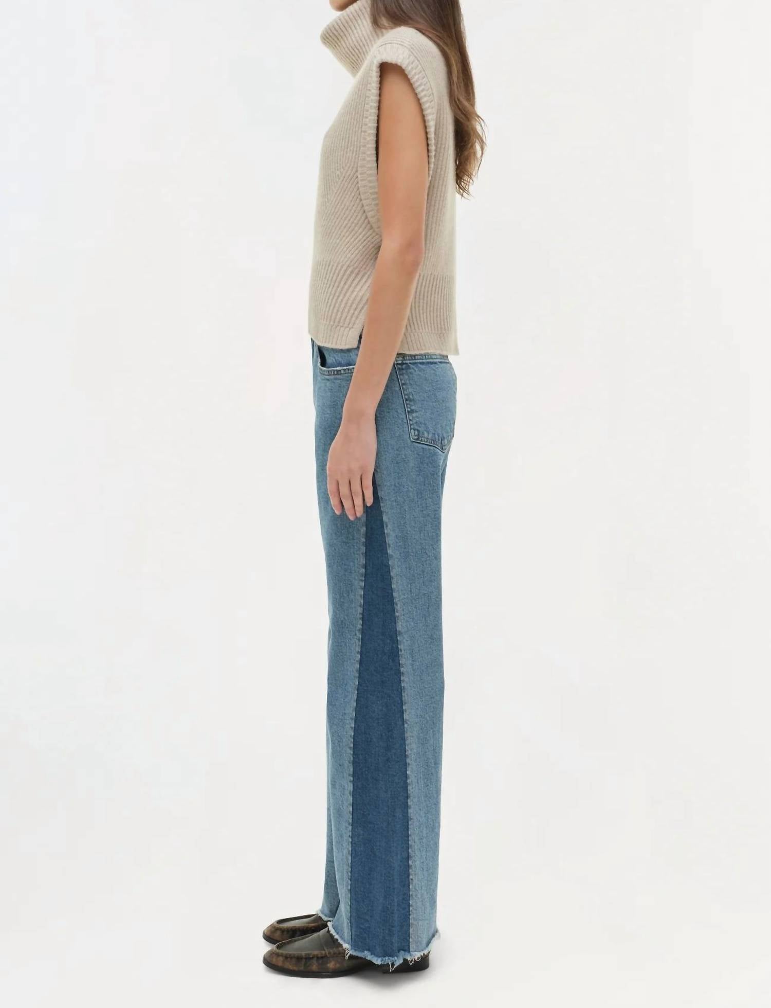 SIMKHAI Atlas Straight Leg Jeans in coney island clearwater - women's jeans - detail view