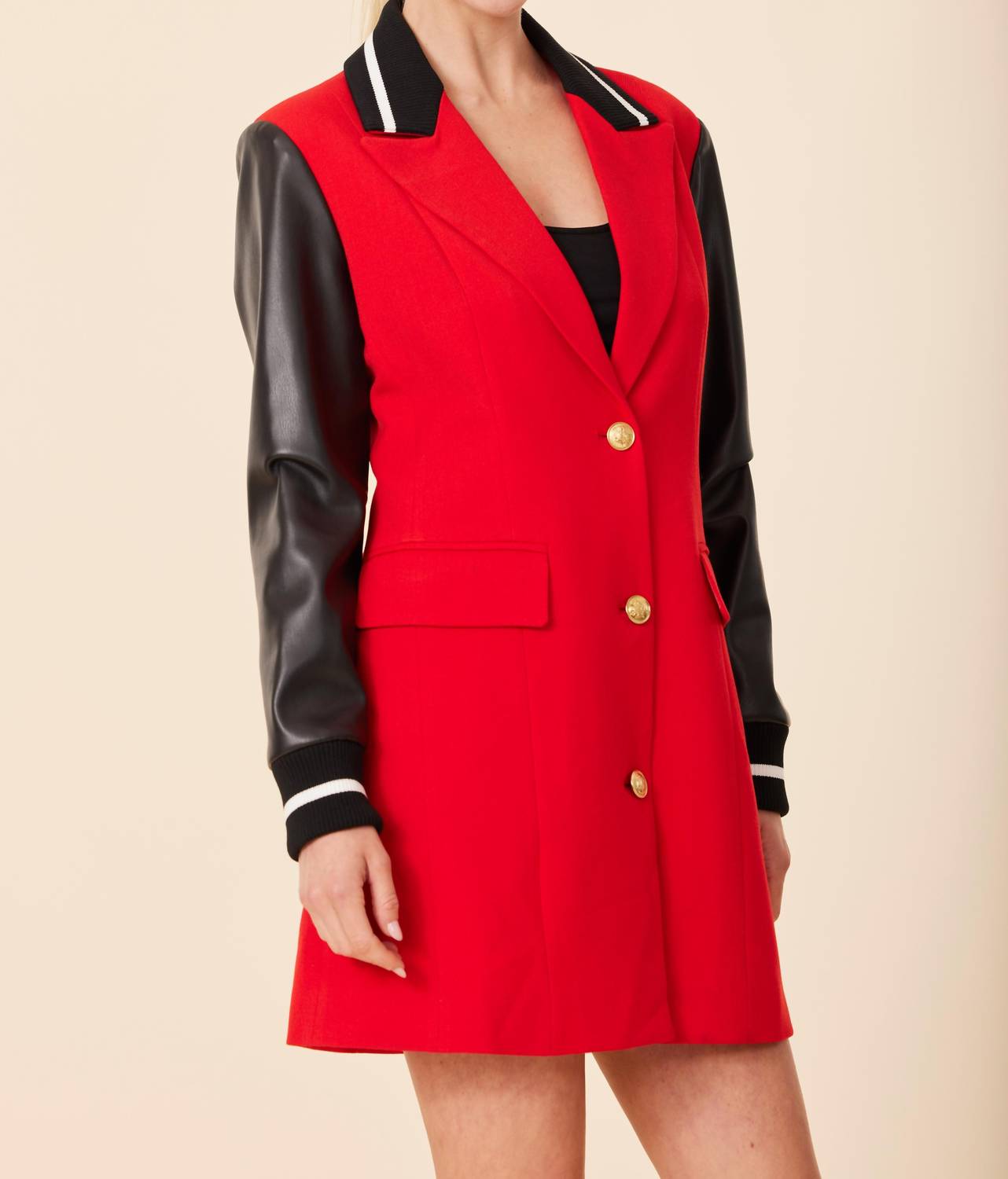 Dolce Cabo - Vegan Leather Sleeve Varsity Dress Jacket