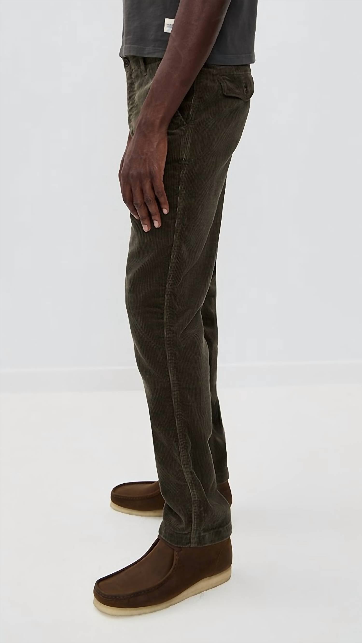 Taylor Stitch Carnegie Straight Pant in fatigue olive corduroy - men's pants - alternate view