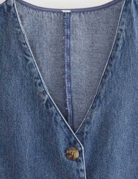 Sweetkama - Denim Solid V Neck Vest