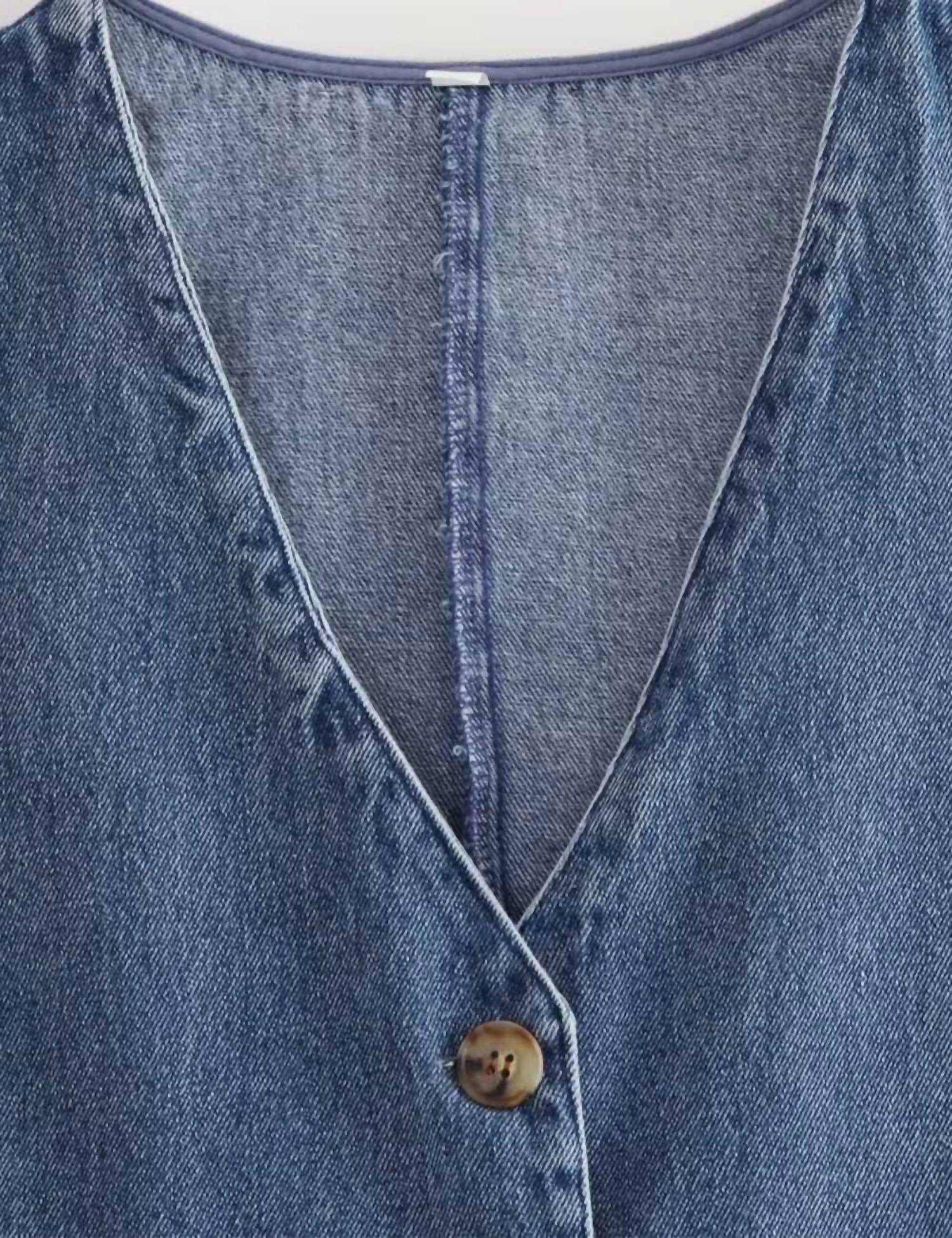 Sweetkama - Denim Solid V Neck Vest