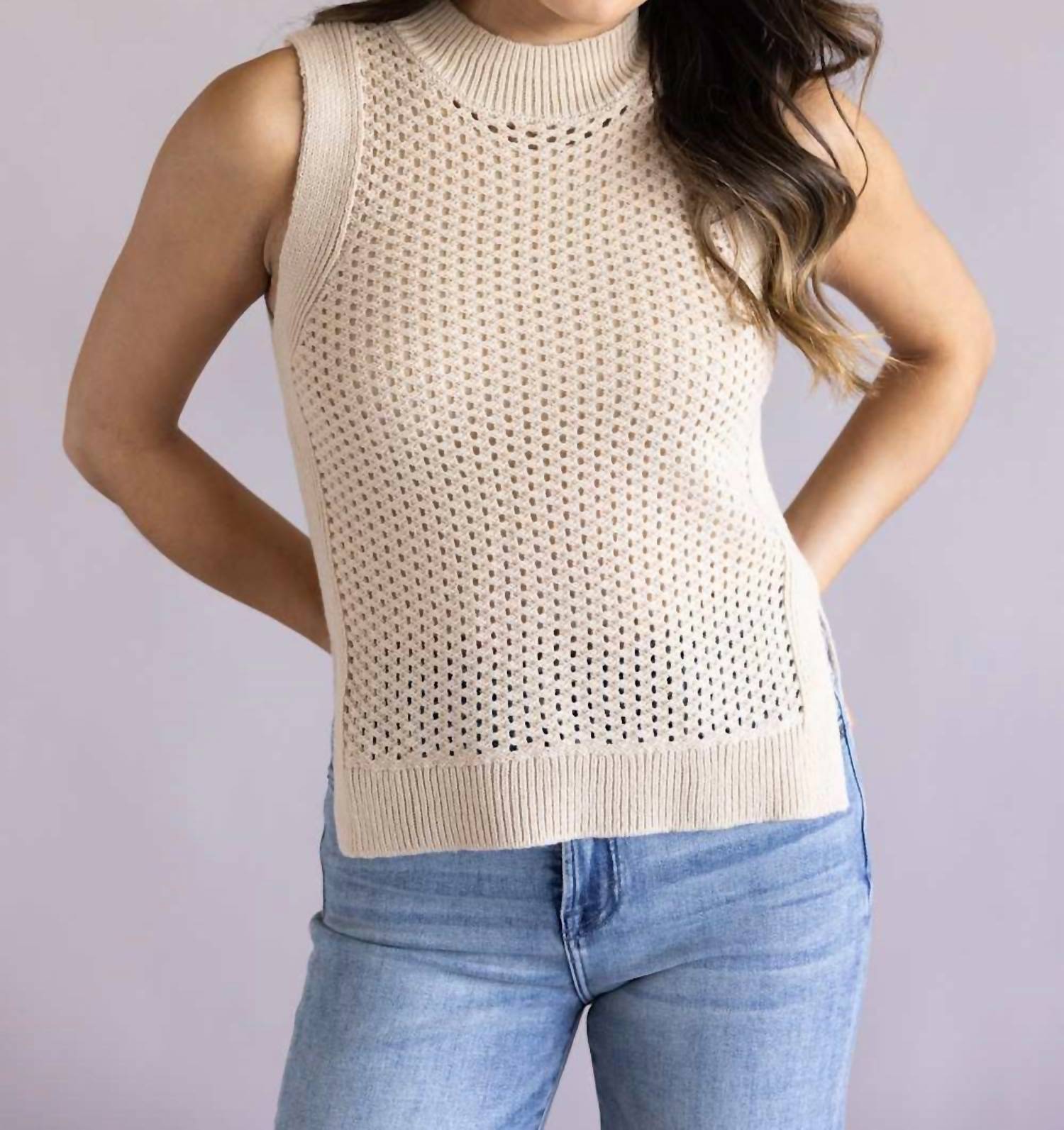 Elan - Sleeveless Open Knit Top