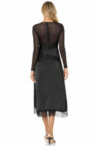 THE KOOPLES Sheer Lace Beaded Long Sleeve Midi Dress in black - women's dress - detail view
