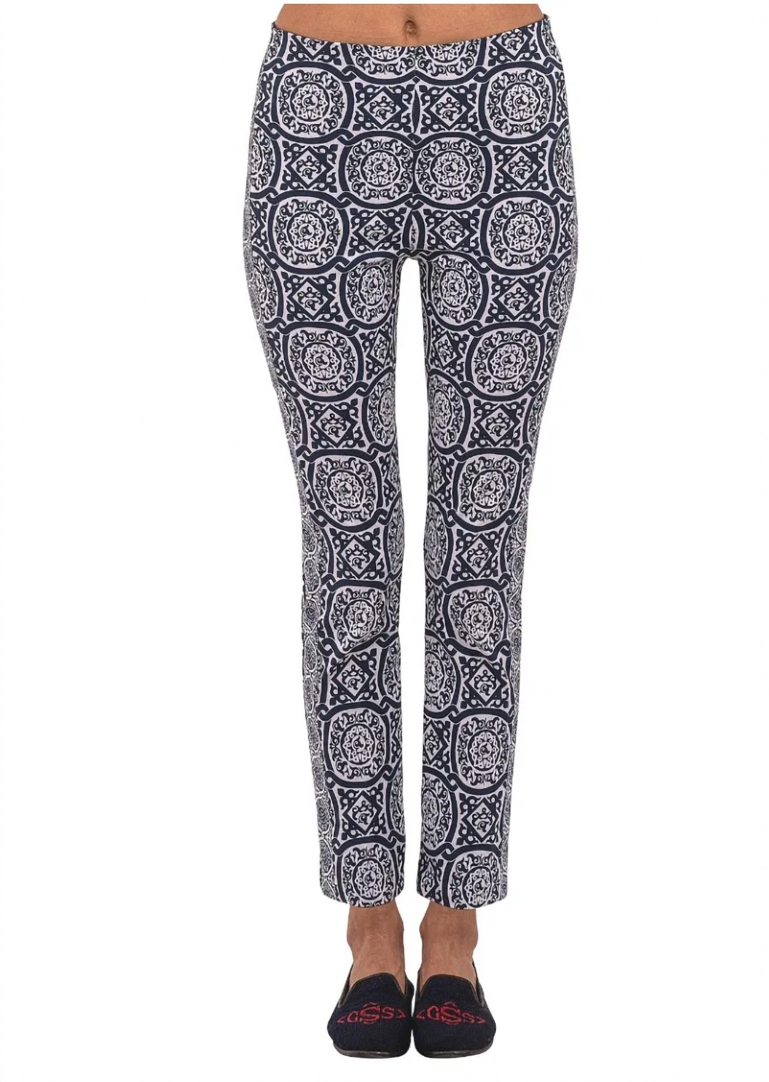 GRETCHEN SCOTT Gripeless Pull On Pants in sultan s dining room navy white - women's pants