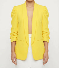 Linzy - Ruched Puff Sleeve Open-Front Blazer
