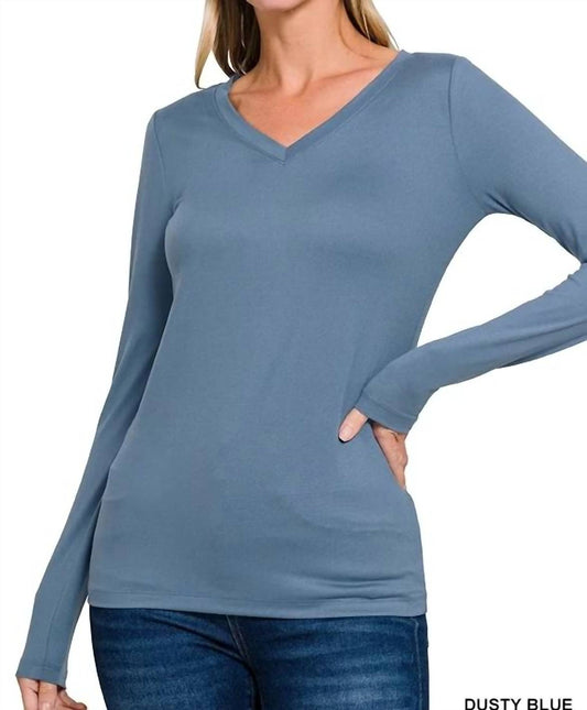 Zenana - Back To Basic V-Neck Long Sleeve