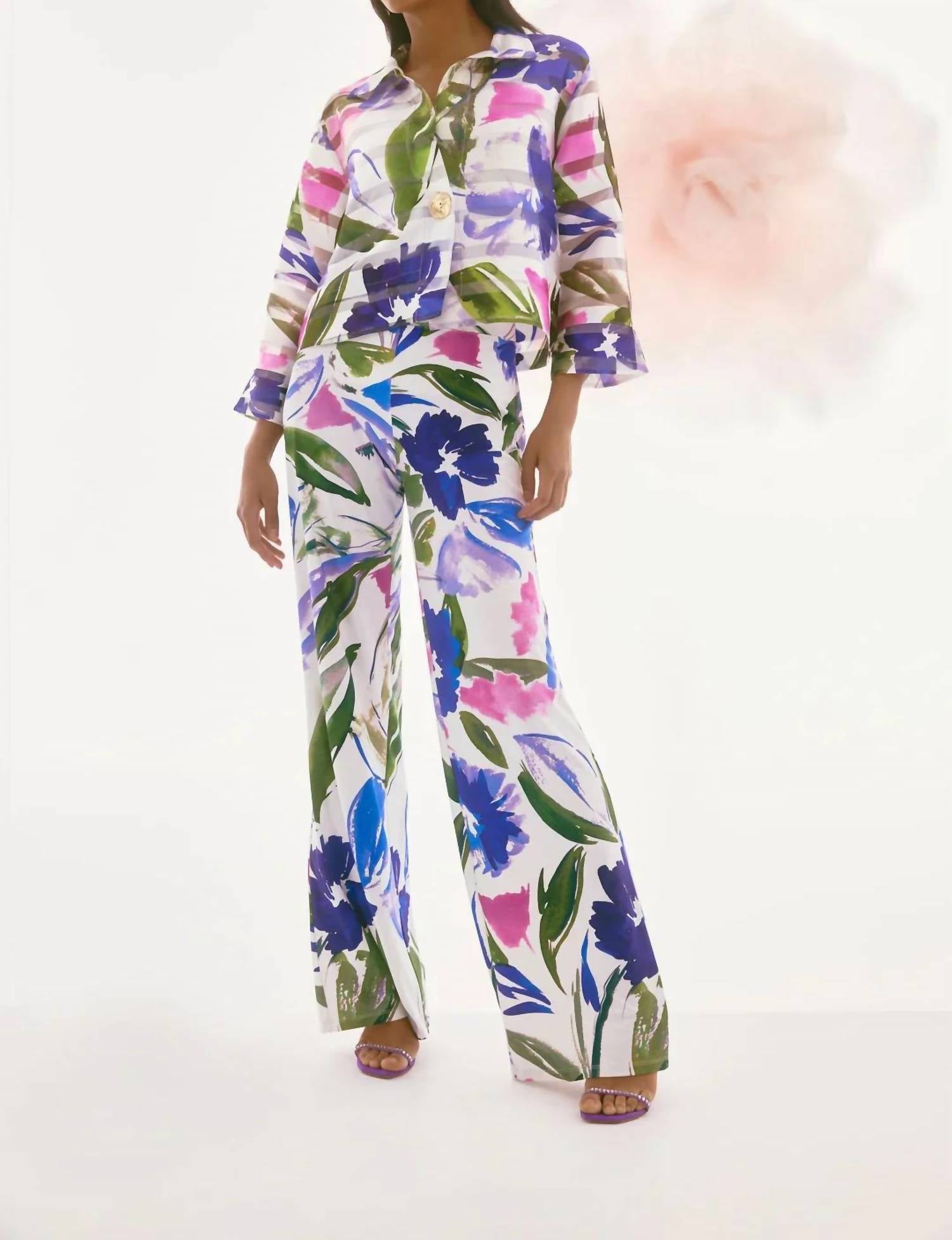 Joseph Ribkoff - Floral Print 3/4 Sleeves Trapeze Jacket