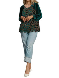 Umgee - Women's Floral Lace Velvet Top