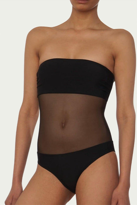 MESH-PANELED BANDEAU SWIMSUIT