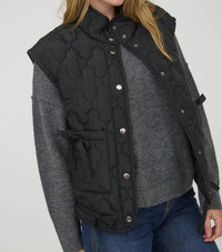 Blu Pepper - Tie-detail Snap-button Quilted Puffer Western Vest
