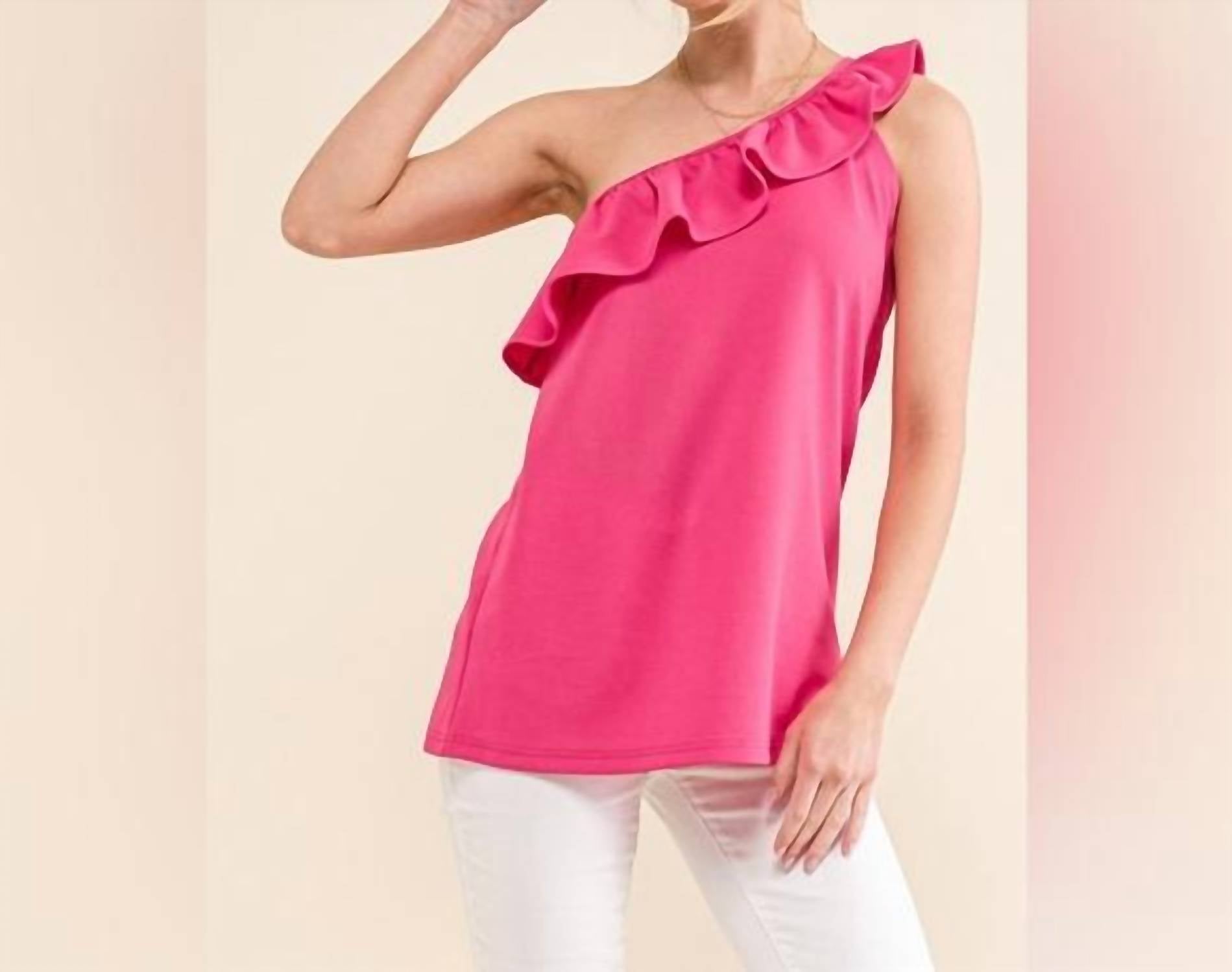 And The Why - Ruffle One Shoulder Sleeveless Tank Top