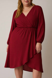 Gilli - Surplice Long Sleeve Flare Hem Midi Dress - Plus
