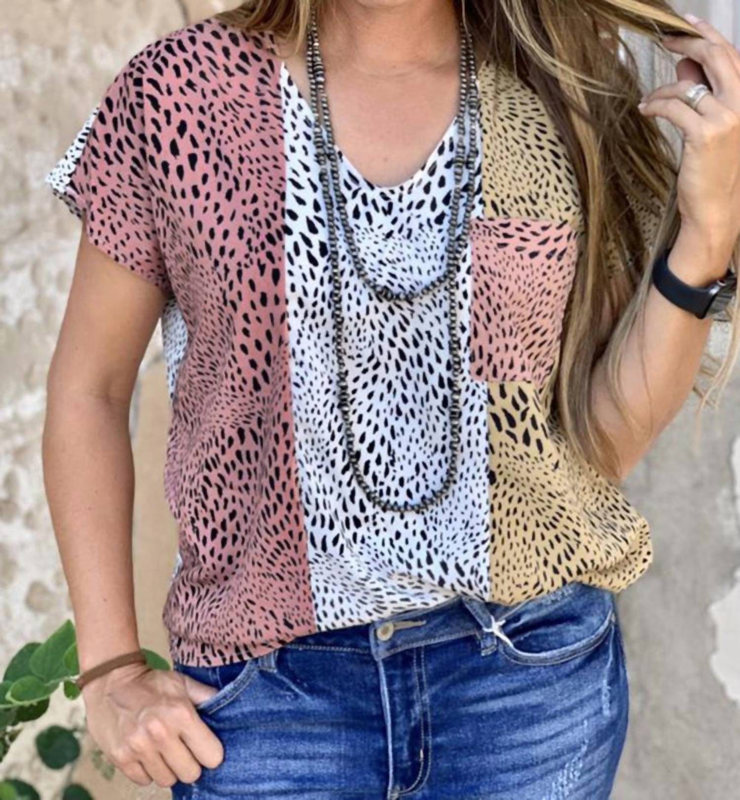 Blank - Color Block Printed Blouse - Plus