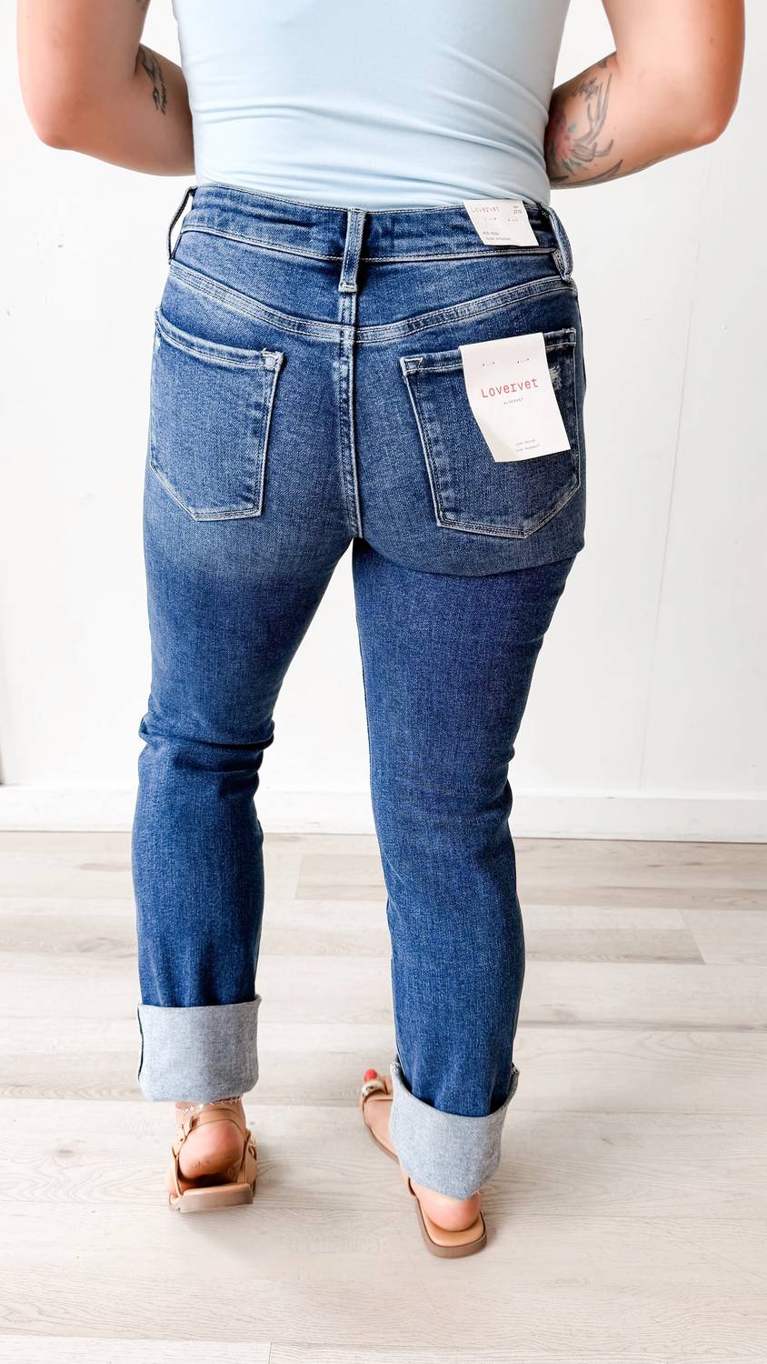 Vervet By Flying Monkey - Mid Rise Cuffed Slim Straight Jeans