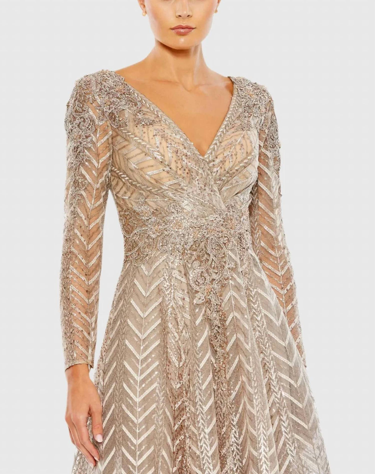 Mac Duggal - Sequin Embellished Long Sleeve Wrap Dress