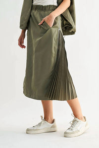 Joh Jelani Skirt With Pleated Zipper Sides in olive - women's skirt - detail view