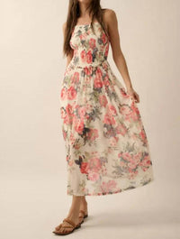 Promesa - Women's Floral Mesh Smocked-bodice Cami Maxi Dress