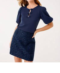 Lilly Pulitzer Kels Mini Skirt in low tide navy after party lurex boucle - women's skirt
